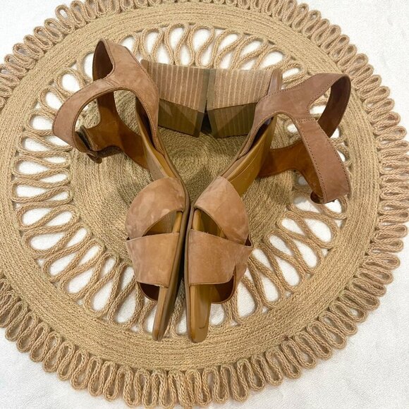 Paul Green Tan Suede Cross-Front Velcro Ankle Strap Heel Sandals UK4.5/US7 - Picture 4 of 8